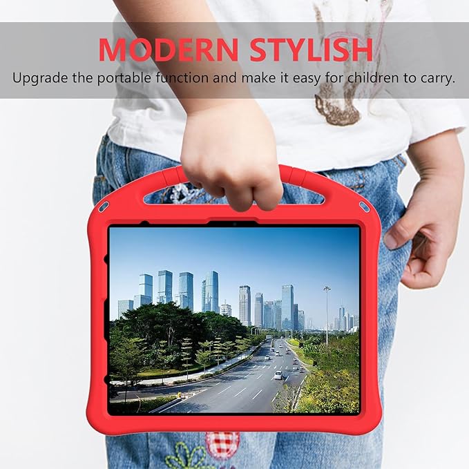 for iPad Pro 12.9 inch Kids Case 6th/5th/4th/3rd Generation (2022/2021/2020/2018) with Kickstand/Pencil Holder/Handle Stand Lightweight Soft EVA Shockproof Heavy Duty Protective Cover, Red