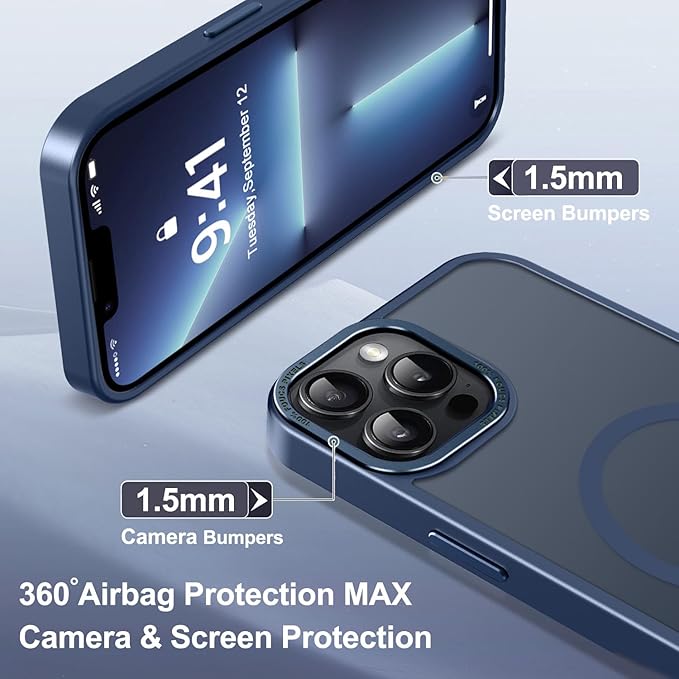 Newfuture Designed for iPhone 13 Pro Max Case with Magnetic [13 FT Military Drop Protection] [Compatible with Magsafe] Slim Translucent Matte Shockproof with Anti-Fingerprint Phone Case, Navy Blue