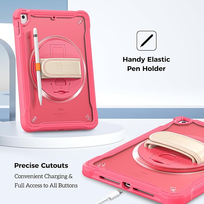 ProCase Rugged Case for iPad 9.7 Inch 5th 6th Gen/iPad Air 2 / iPad Pro 9.7 Case, Heavy Duty Shockproof Rugged Cover with Hand Strap 360 Degree Rotatable Kickstand Protective for iPad 9.7" -Melonpink