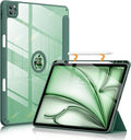 Soke for New iPad Air 13 Inch Case (M3 2025/M2 2024) with Pencil Holder, [Auto Wake/Sleep + Camera Protection] Shockproof Cover with Clear Transparent Back for Apple iPad Pro 12.9", Midnight Green