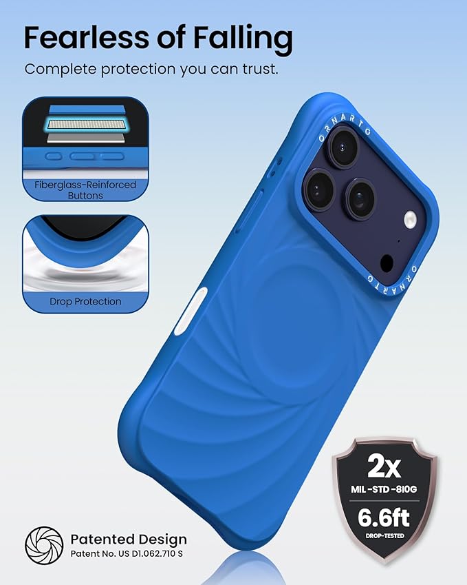 ORNARTO Vortuxe for iPhone 17 Pro Max Case 6.9" | 2X MIL-STD Protection | Camera Button Control | Compatible with MagSafe | Sleek Aesthetic Liquid Silicone Phone Cover | Azure