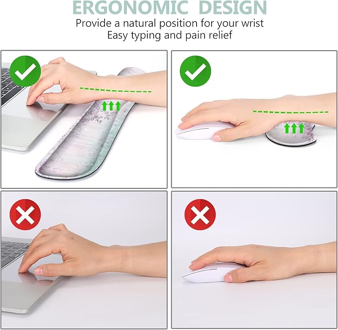 DINKY Keyboard Mouse Pad Set, Large Gaming Mousepad + Memory Foam Ergonomic Keyboard Wrist Rest Support, Easy Typing Pain Relief, 4Pcs (35.4" x 15.7") Extended Desk Mat-Leaves