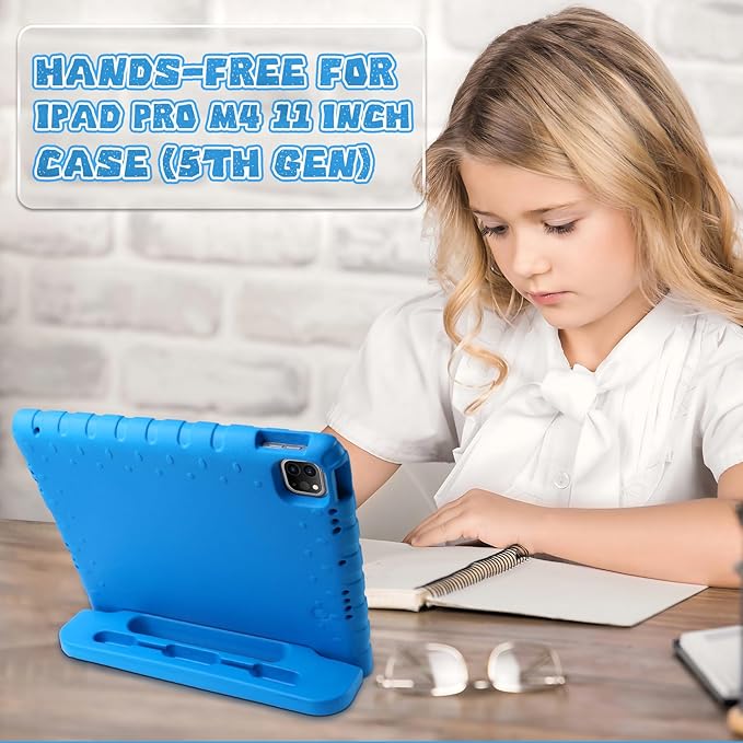 for 2024 iPad Pro 11 inch Case M4 with Pencil Holder, Anti-Slip Handle, Super Protection EVA Kids Proof New Cute Cover for iPad Pro 11-inch (M4) 5th Generation, Blue
