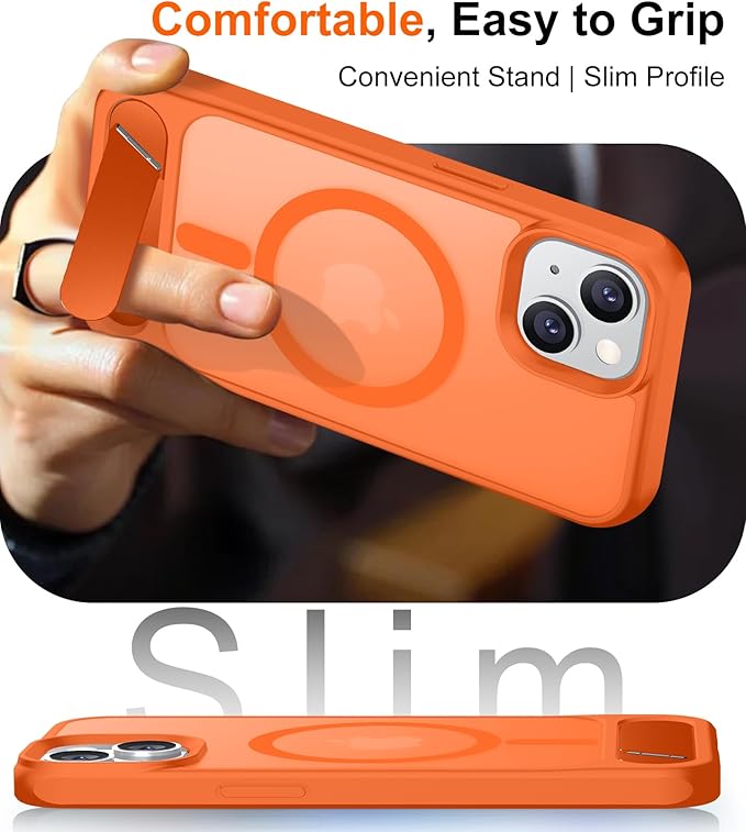 Magnetic Compatible with iPhone 15 Case, [Built-in Invisible Kickstand][Compatible with MagSafe] [Military Grade Shockproof] Slim Translucent Matte Phone Case for iPhone 15 6.1"
