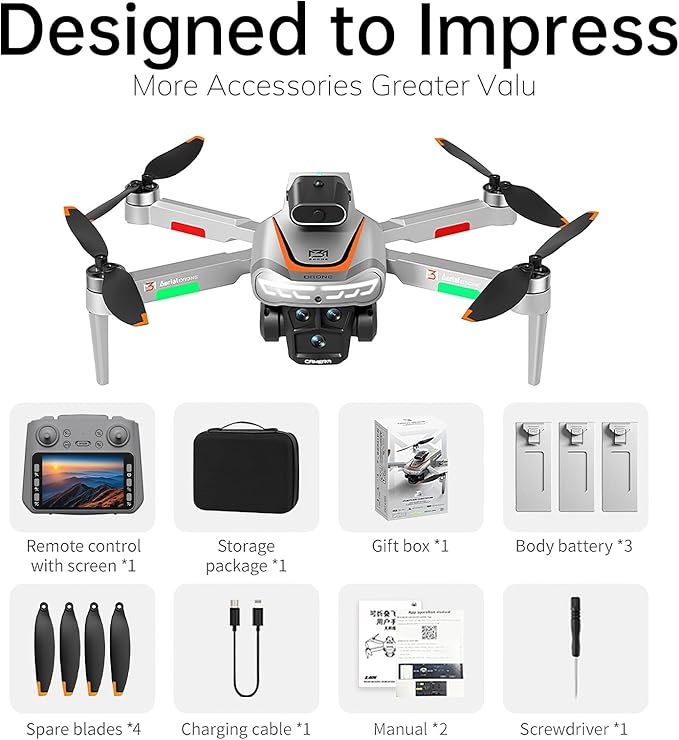 Drone with Camera for Adults 4K, RC Drones with LCD Screen Controller, LED Lights, Brushless Motors Quadcopter for Beginners, Stable Hover, Waypoint Fly, One-Key Takeoff/Landing
