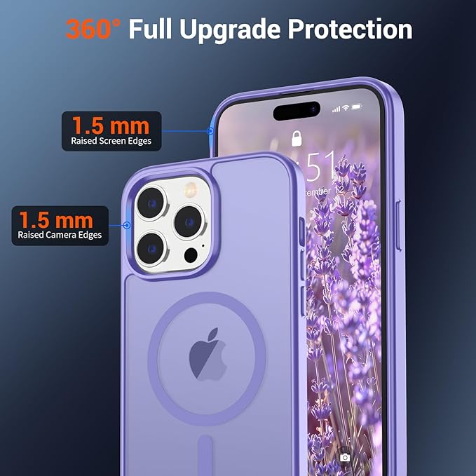 SUPFINE Magnetic for iPhone 14 Pro Max Case(Compatible with MagSafe)(Military Grade Drop Protection) Slim Translucent Matte Shockproof with Anti-Fingerprint Phone Case,Purple