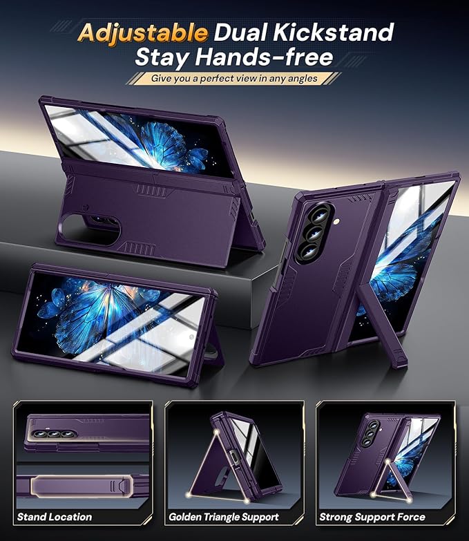 Kaiiecal for Samsung Galaxy Z-Fold-7 Case: Dual-Stand & Military Shockproof Rugged Hinge & HD Screen Protector [Anti-Scratch] Durable Shockproof Women Men Business Cover for Z Fold7 5G 2025 (Purple)