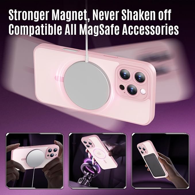 Symcele Designed for iPhone 16 Pro Case, Compatible with MagSafe, with Privacy Screen Protectors X2, [Camera Protection] [15FT Military Drop Protection] Shockproof Phone Case, 2024, Pink