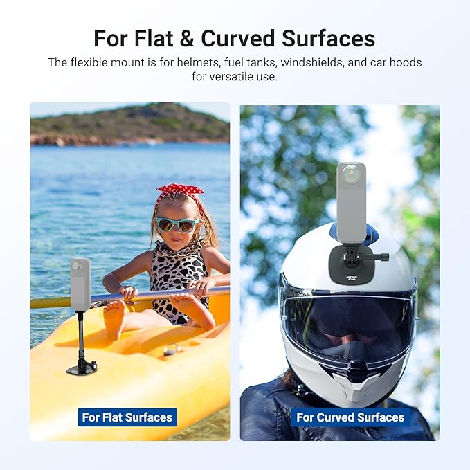 NEEWER Flexible Helmet Mount with Extension Pole Compatible with Insta 360 GoPro DJI, Adhesive Action Camera Holder Base Adapter for POV Video Recording Live Streaming, for 1/4" Accessories, AC060