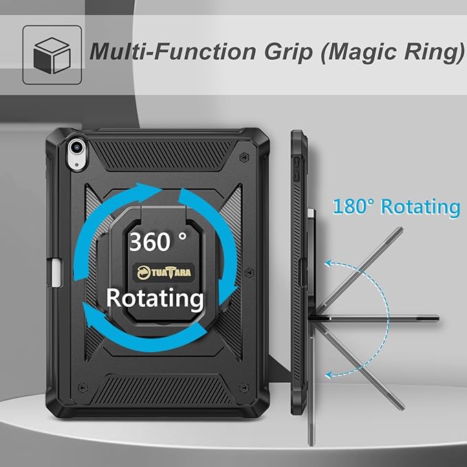 Fintie Case for iPad Air 11-inch M4/M3/M2 (2026/2025/2024), iPad Air 5th/4th Generation (2022/2020) 10.9 Inch - [Tuatara Magic Ring] 360 Degree Rotating Stand Cover with Screen Protector, Black
