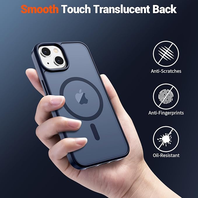 SUPFINE Magnetic for iPhone 15 Plus Case & iPhone 14 Plus Case (Compatible with MagSafe)(Military Grade Drop Protection) Translucent Shockproof Phone Cover,Dark Blue