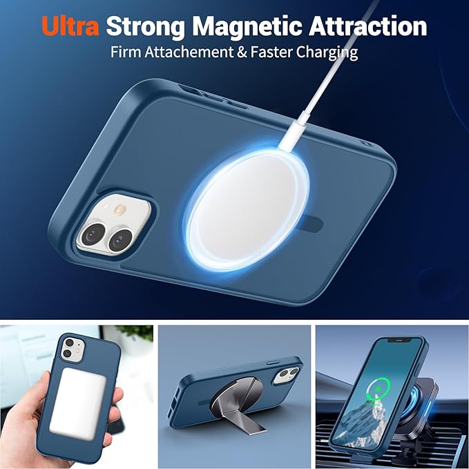 SUPFINE Magnetic for iPhone 12 Mini Case & iPhone 13 Mini Case (Compatible with MagSafe) (Military Grade Drop Protection) Slim Translucent Matte Shockproof Phone Cover,Deep Blue