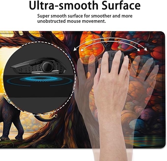 Large Mouse Pad, 31.5 x 11.8in Extended Gaming Mouse Pad with Stitched Edges,XXL Mousepad Protector Non Slip Rubber Base for Office Home Writing Mat, Colorful Tree of Life + Elephant Pattern Desk Mat