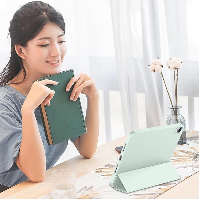 iMieet iPad mini 7 Case 2024 (A17 Pro), iPad mini 6 Case (8.3-Inch,2021 Model), iPad mini 7th/6th Generation Case with Pencil Holder, Trifold Stand Smart Case with Soft TPU Back,Pale Green
