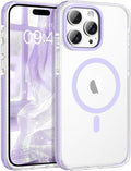 BENTOBEN Magnetic for iPhone 15 Pro Max Case 6.7", Compatible with Magsafe Military Shockproof Protective Bumper Cute Transparent Slim Anti-Yellowing Case for iPhone 15 Pro Max Cover, Clear Purple