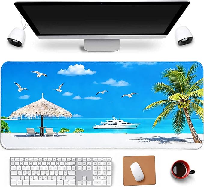 31.5x11.8 Inch Non-Slip Long Extended Large Gaming Mouse Pad with Stitched Edges XL Laptops Keyboard Mouse Mat (Beach Sky)