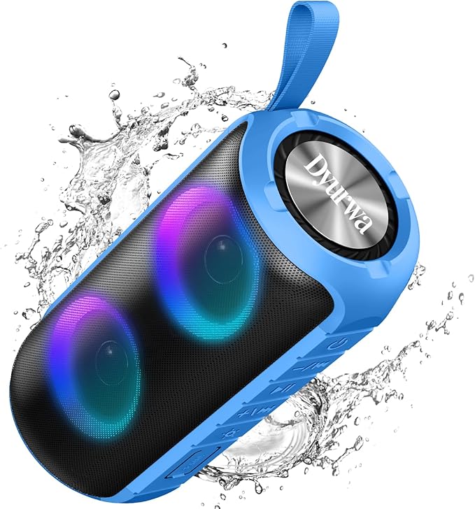 Bluetooth Speaker, 2026 NEW Portable Wireless Speaker, 24W Super Loud,TWS Pairing, Colorful RGB Lights, IPX7 Waterproof, 12H Playtime, HD Call for Outdoor/Home/Party/Beach, White Elephant Gift Blue