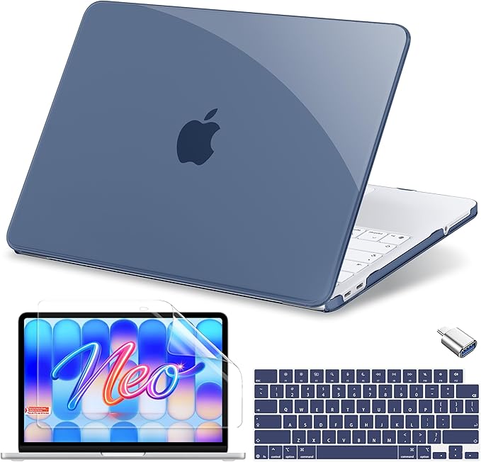 MecBevia for MacBook Neo Case 13 inch 2026 Release Model A3404 with A18 Pro Chip, Hard Shell Case with Keyboard Cover, Screen Protector, Type C, Crystal Indigo
