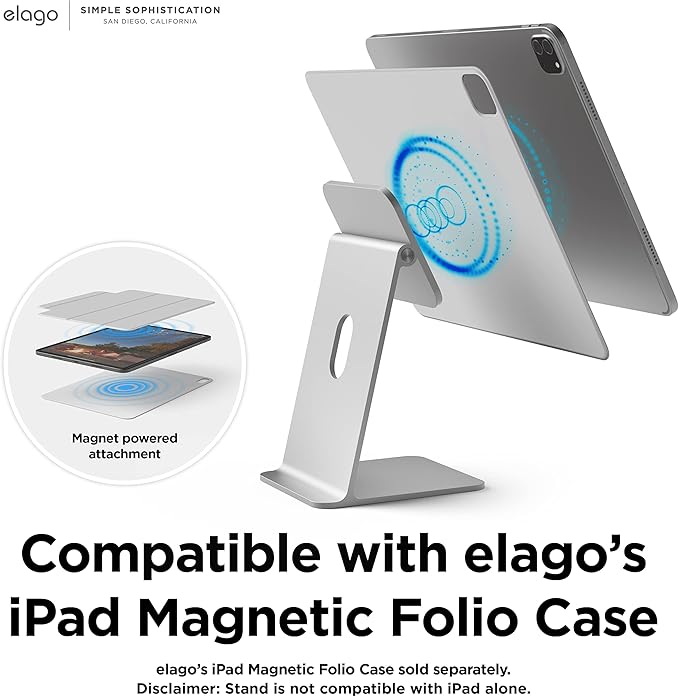 elago Premium iPad Magnetic Stand Designed for iPad Pro 12.9"(5th, 4th Gen), 11"(3rd,2nd Gen), Air 10.9"(5th, 4th Gen), Mini 8.3"(6th Gen, A17 Pro), 10.9"(10th Gen) [Silver]