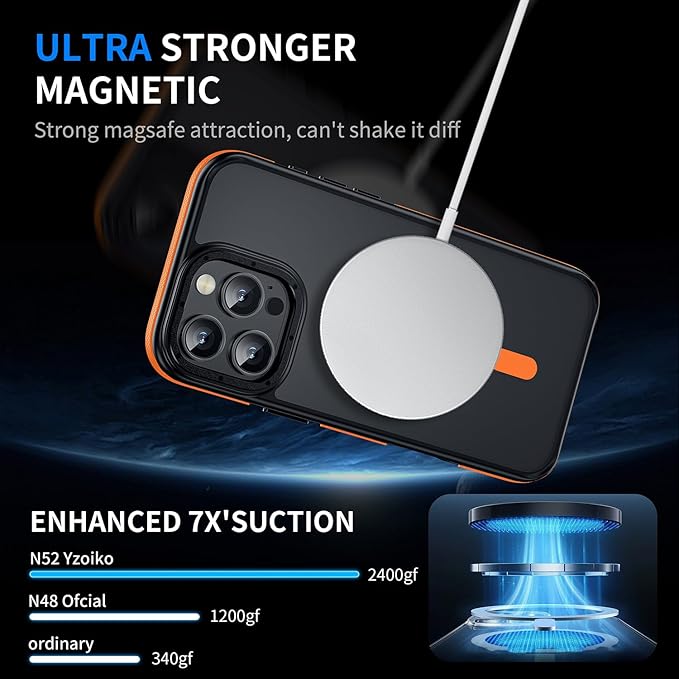 Strong Magnetic for iPhone 16 Pro Max case [10Ft Military-Grade Protection] Compatible with fit MagSafe Shockproof Slim Thin Cover case for iPhone 16 Pro Max 6.9 inch, Bumper Orange