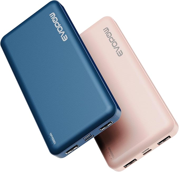 2-Pack Portable Charger, Slimmer 10000mAh Power Bank, USB C in&Out Fast Charging Battery Pack, External Portable Power Bank for iPhone Tablet Samsung Pixel Headphones etc (Blue&Pink)