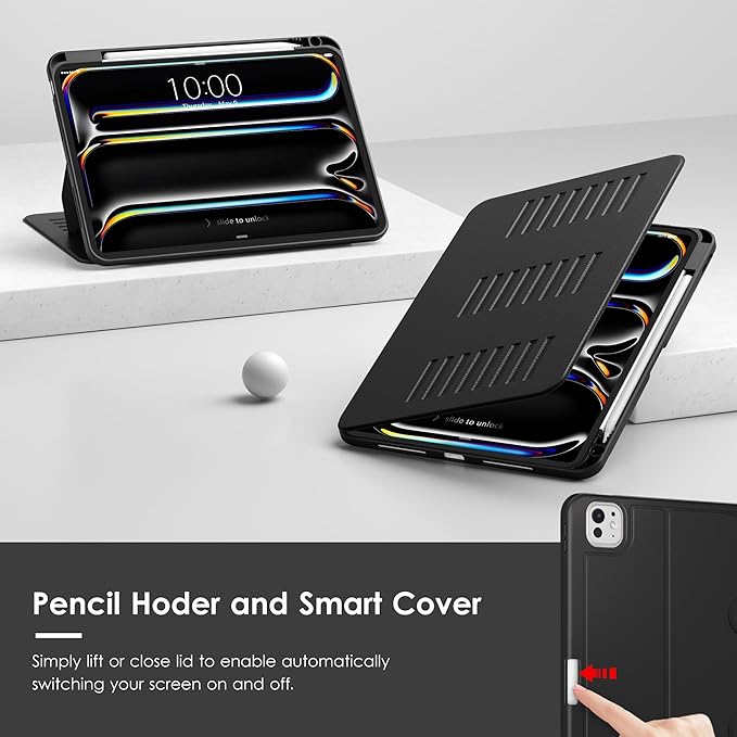 VIKESI Case for iPad Pro 11 inch (M5/M4) 2025/2024,Multiple Angles Magnetic Stand Cover,Shockproof Back,Pencil Holder,and Auto Sleep/Wake,Black