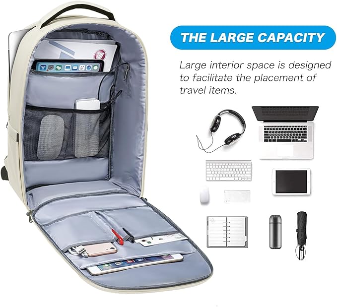 MOSISO 15.6-16 inch 35L Laptop Backpack with USB Charging Port for Women Men, Waterproof Hardshell Travel Business Computer Bag, Anti-Theft Daypack with Luggage Strap, Beige