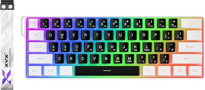 60% Gaming Keyboard,Wired Backlit Mini Membrane Keyboard, Strong Mechanical Feel for PC/Mac Gamer, Typist, Travel, Easy to Carry on Business Trip(61 Keys)-White