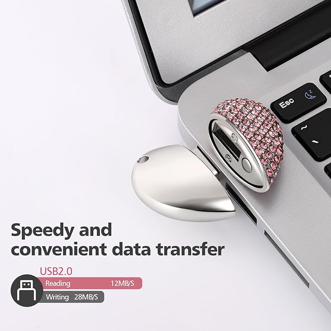 USB 2.0 Flash Drive,Cute Romantic Heart Shape USB Memory Stick,Thumb Drive for Photos, Music, Files Storage (Pink, 64, GB)