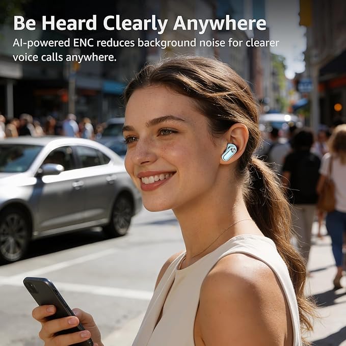 TOZO Crystal Pods Hybrid Active Noise Cancelling Wireless Earbuds, 10mm Drivers Deep Bass, 4 Mics Smart ENC AI Calls, Real-Time AI Translation, 32 EQ via App, Bluetooth 5.4, Crystal Design