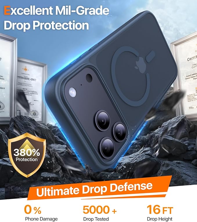 Magnetic for iPhone 17 Pro Max Case,[Anti-Slip][Compatible with MagSafe][Military Grade Drop Protection] Shockproof Protective Translucent Phone Case for iPhone 17 Pro Max Case,Midnight Blue