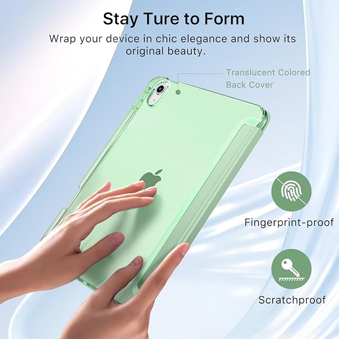 MoKo for iPad Air 11 inch Case (M4/M3/M2) 2026/2025/2024, iPad Air 5th/4th Gen 10.9 inch Case 2022/2020 with Pencil Holder, Slim Light Trifold Cover with Hard PC Translucent Back Shell, Matcha Green