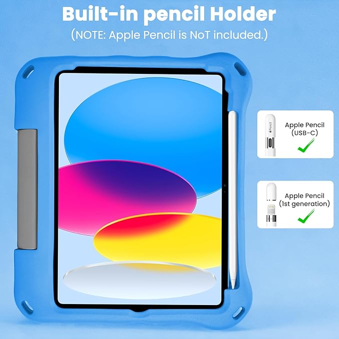 Kids Case for New iPad 11th Gen (A16) 11-inch 2025 & 10th Generation 10.9" 2022 & Air 11" 2025/2024 & Air 5th/4th Gen & Pro 11,Durable Shockproof Cover with Pencil Holder Handle Stand.Blue