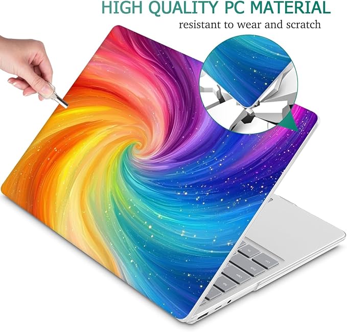 Case for 13.5" Microsoft Surface Laptop 5/4/3 with Metal Palm Rest ONLY 2019-2022 Release Models:1868/1951, Plastic Hard Shell Case with Keyboard Cover & Screen Protector, Swirling Rainbow