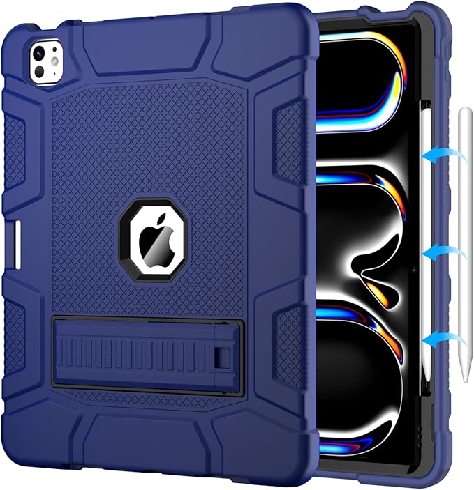Case for iPad Pro 13 Inch Case (M5 2025/ M4 2024) with Pencil Holder, Built-in Stand, Military Grade Shockproof Protective Cover for iPad Pro 13" 8th/ 7th (Navy Blue)