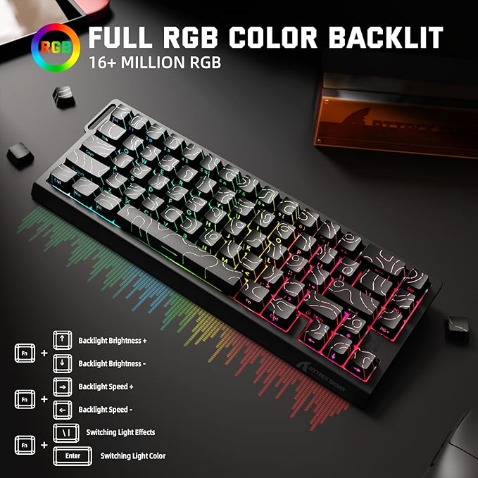 ATTACK SHARK X68 PRO HE Wireless Rapid Trigger Gaming Keyboard with Adjustable Actuation,8K Polling Rate,Hall Effect Magnetic Switch,Hot-Swap,RGB Backlit,BT/2.4GHz/Wired,for FPS Games-Black