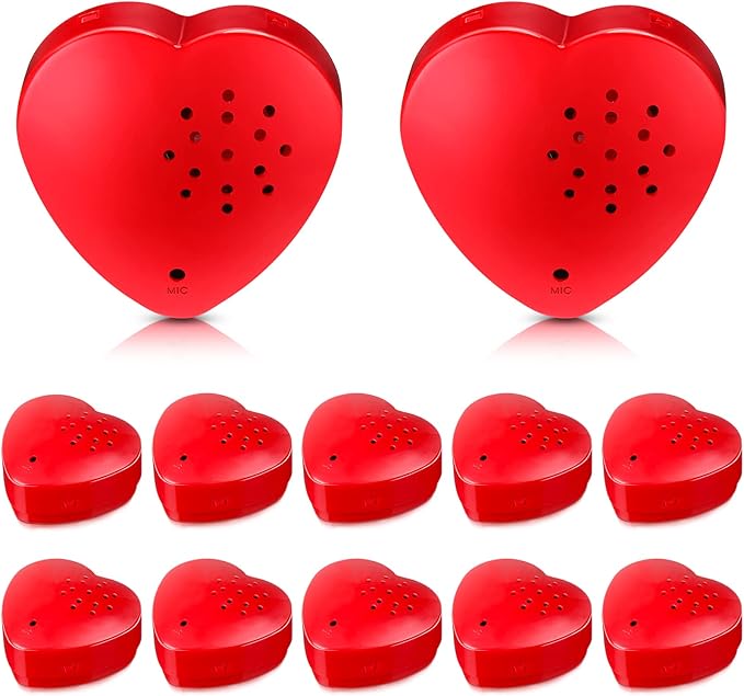 Fabbay 12 Pack Voice Recorder for Stuffed Animal Push Button Sound Recorder Heart Shaped Recordable Button Voice Recording Button Box Device for Plush Toy Bear Module Record Messages, Red (30 Seconds)