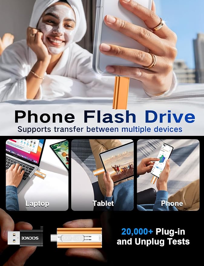 512GB Flash Drive Intended for Phone, USB External Memory Stick Storage Backup for Photos Videos, Plug and Play No APP Required, Compatible with iPhone iPad Android and PCs (1 Pack-Orange)