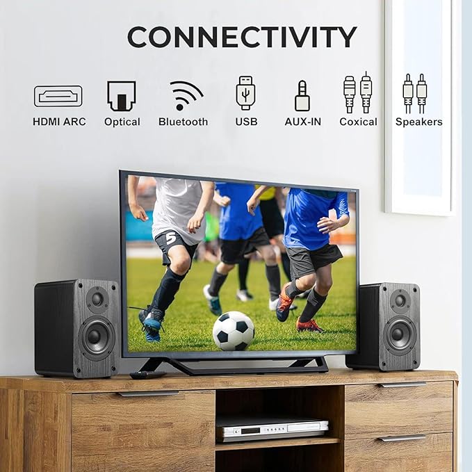 LONPOO Powered Bookshelf Speakers - Wireless 100W RMS Bluetooth with eARC - Powerful Home Music System - Home Theater Systems, Studio Monitors