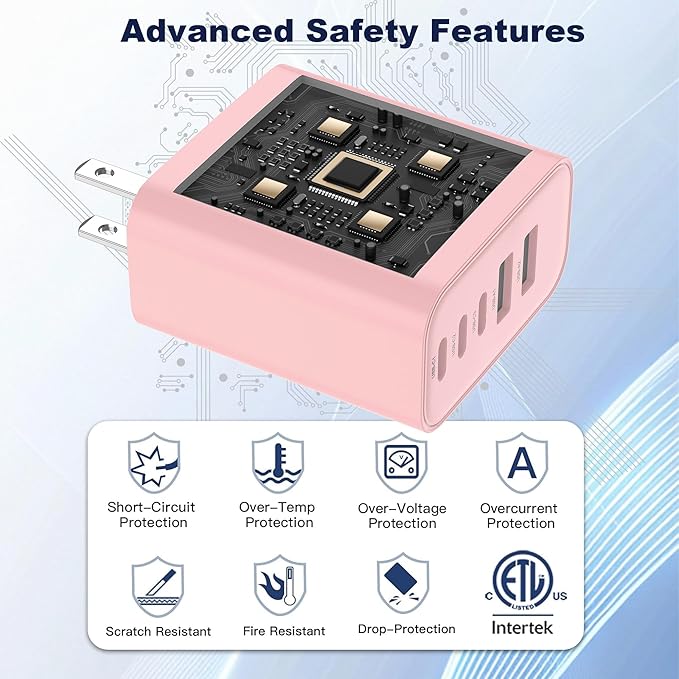 USB C Charger Block, 60W 5 in 1 Charging Blocks, PD 3.0 Fast Charger, QC 2A Pink Wall Plug Multiport Type C Charging Block for iPhone 17 16 15 14 13 12 Pro Max, iPad, iPod, Samsung, AirPods Pro