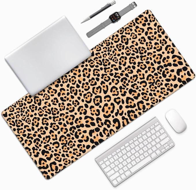 Leopard Animal Print Mouse Pads XXL Extended Mousepad with Stitched Edges Cheetah Non-Slip Rubber Base Computer Keyboard Pad Desk Mat for Home Office Desk Decor, 35.4" X 15.7"