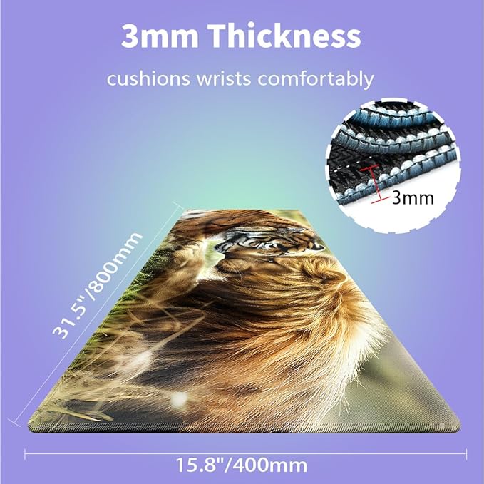 Large Gaming Mouse Pad (31.5" x 15.8") - Lion and Tiger Natural Predators Share A Peaceful Moment Together, Extra XXL Office Accessories, Premium Stitched Anti-Slip Office Desk Mat