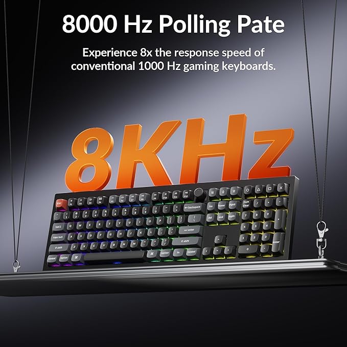 Keychron V6 Ultra 8K Full Size Wireless Mechanical Keyboard, 8000Hz, Hot-Swappable Banana Switch, RGB Backlight, PBT Keycaps, 2.4GHz/Bluetooth/Wired, for Windows macOS Linux – Black
