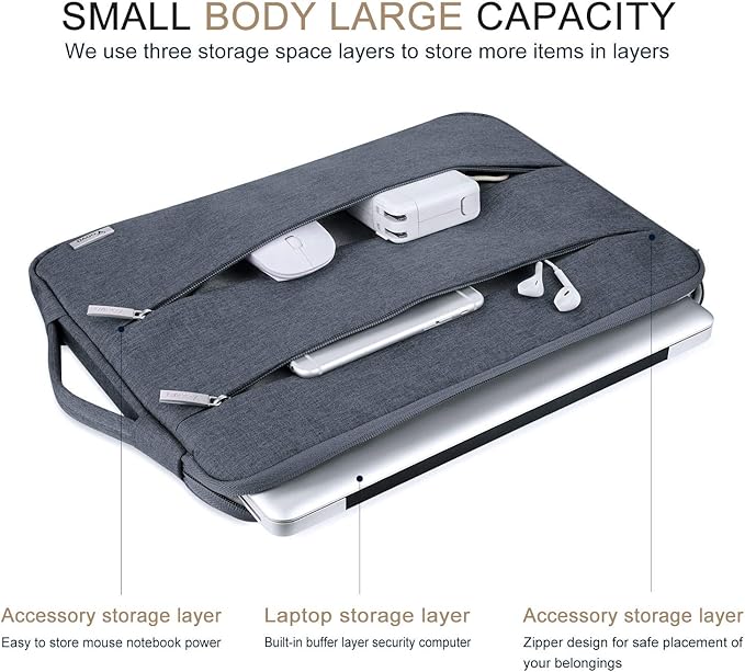 Voova 15.6 16 Inch Laptop Sleeve Case Compatible with MacBook Pro 16 M1/M2/M3/M4 Max 2019-2025, 15.6-16” Hp Lenovo Acer Asus, Waterproof Slim Computer Bag Cover with Handle, Dark Grey