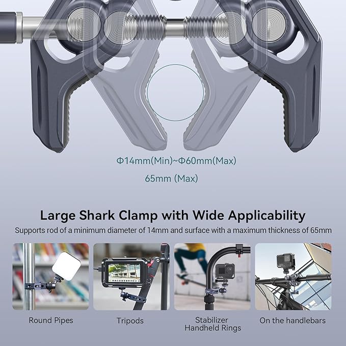 SMALLRIG Camera Mount Clamp, Gopro Motorcycle and Bike Handlebar Mount Kit, Super Clamp for DSLR, Action Camera, Gopro, Insta360, LED Light, Monitor, Max Load 3.5KG