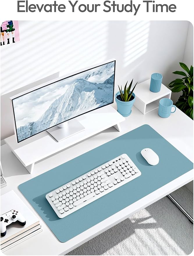 YSAGi Leather Desk Pad Protector, Office Desk Mat, Large Mouse Pad, Non-Slip PU Leather Desk Blotter, Laptop Desk Pad, Waterproof Desk Writing Pad for Office and Home (Aquamarine, 31.5" x 15.8")