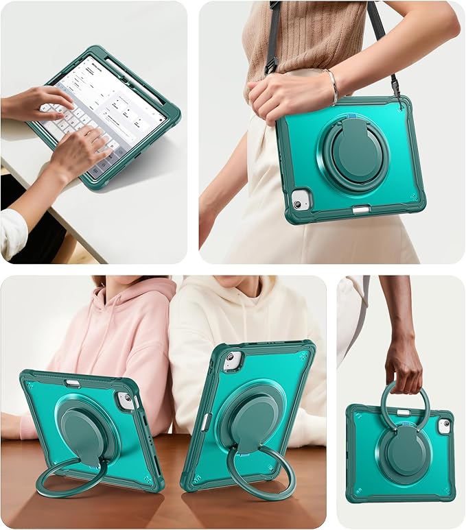 BATYUE Case for iPad Air 11-inch M4(2026)/M3(2025)/M2(2024), iPad Air 4/5 10.9" & Pro 11" 2018-2022 - Shockproof Case with 360° Rotating Stand & Handle, Pencil Holder, Shoulder Strap,MidnightGreen