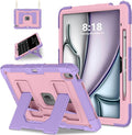 Kids Friendly Case for iPad Air 13 Inch M4 M3 M2 2026/2025/2024 Case with Pencil Holder & Shoulder Strap, Military Grade Shockproof Kickstand Hard Shell Protective Cover,Pink+Purple