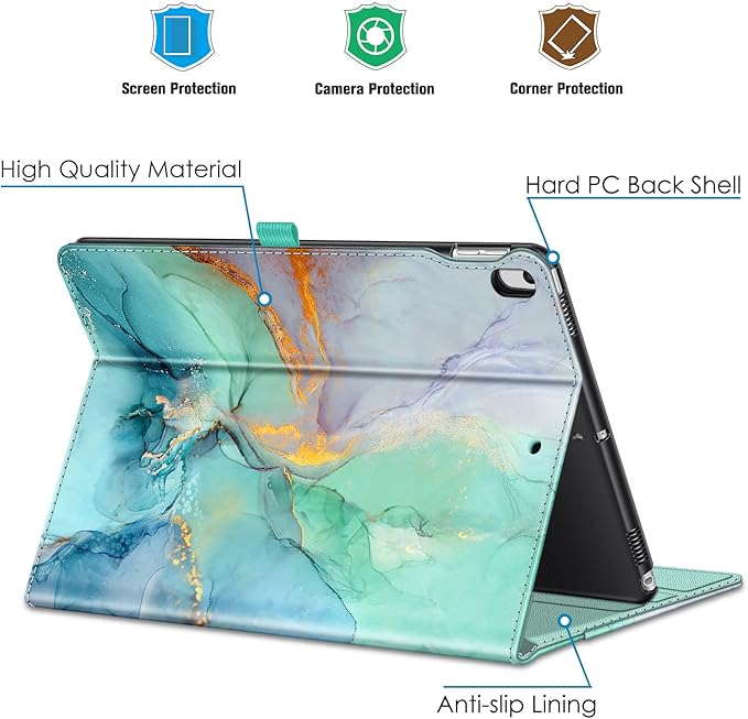 Fintie Case for iPad Air (3rd Gen) 10.5" 2019 / iPad Pro 10.5" 2017- [Sleek Shield] Premium PU Leather Slim Fit Multi Angle Stand Cover with Pocket, Pencil Holder, Auto Wake/Sleep, Emerald Marble