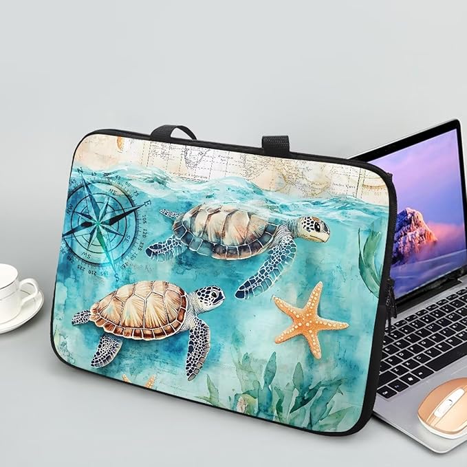 15 Inch Turtle Starfish Laptop Sleeve, Mens Womens Laptop Cover Computer Bag Tablet Carrying Case with Handle, Tote Bags Notebook Case Messenger Briefcase for Work Travel College
